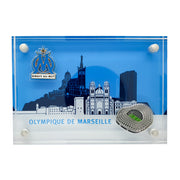 Olympique de Marseille - Pin Badge Logo & Velodrome Acrylic Frame (Set of 2)