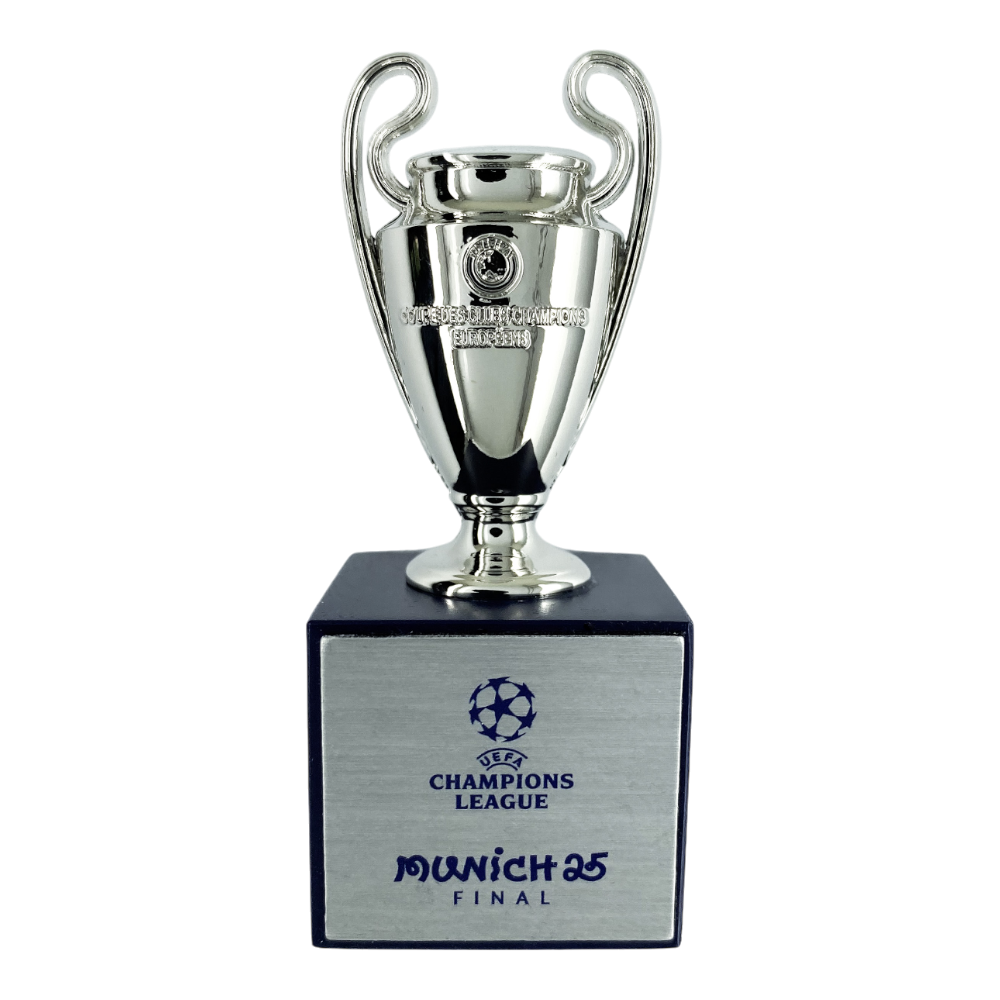 UEFA Champions League - Trophy Replica on Wooden Pedestal "Munich 25 Final" (45 mm)
