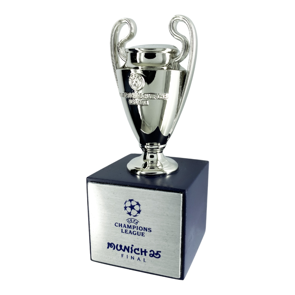 UEFA Champions League - Trophy Replica on Wooden Pedestal "Munich 25 Final" (45 mm)