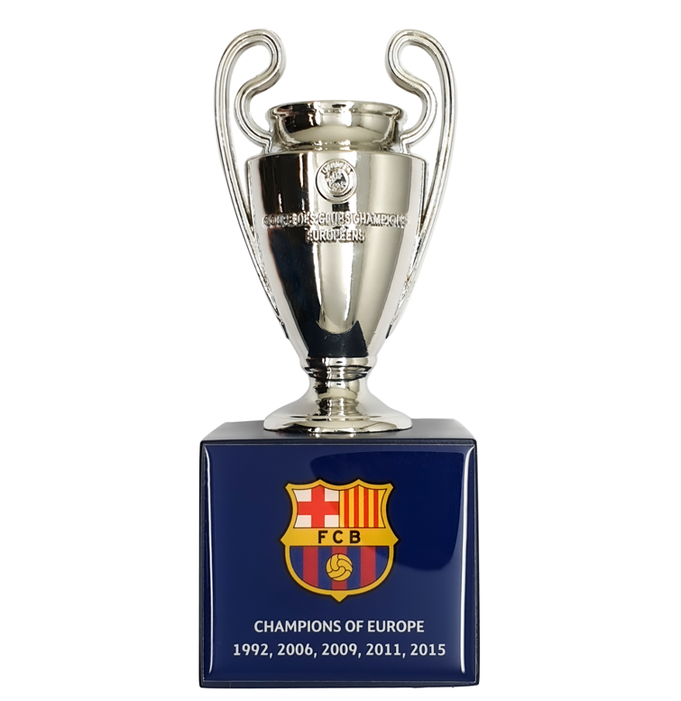 UEFA Champions League - Trophy Replica on Wooden Barcelona Pedestal (70mm)