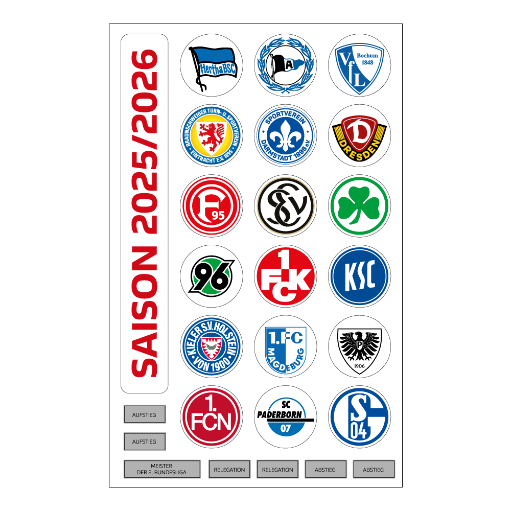2. Bundesliga Magnettabelle – Vereinslogos (Saison 2025/26)