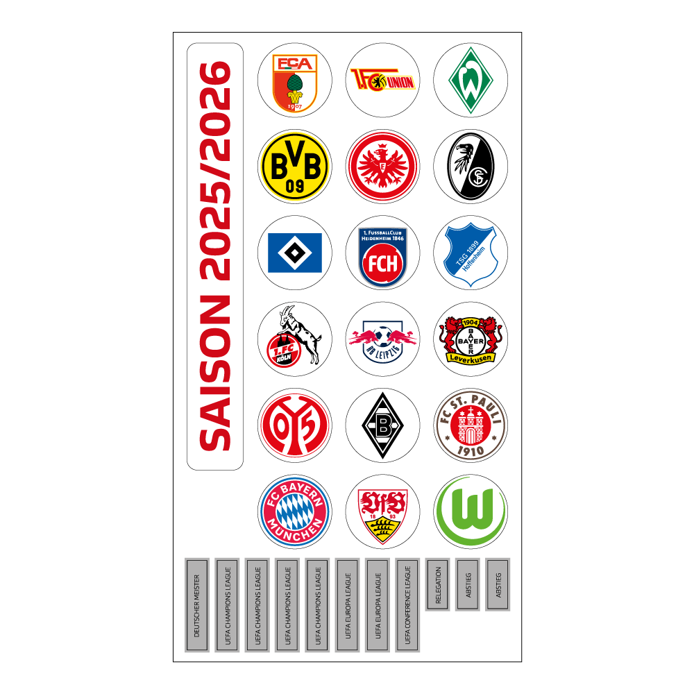 Bundesliga Magnettabelle – Vereinslogos (Saison 2025/26)