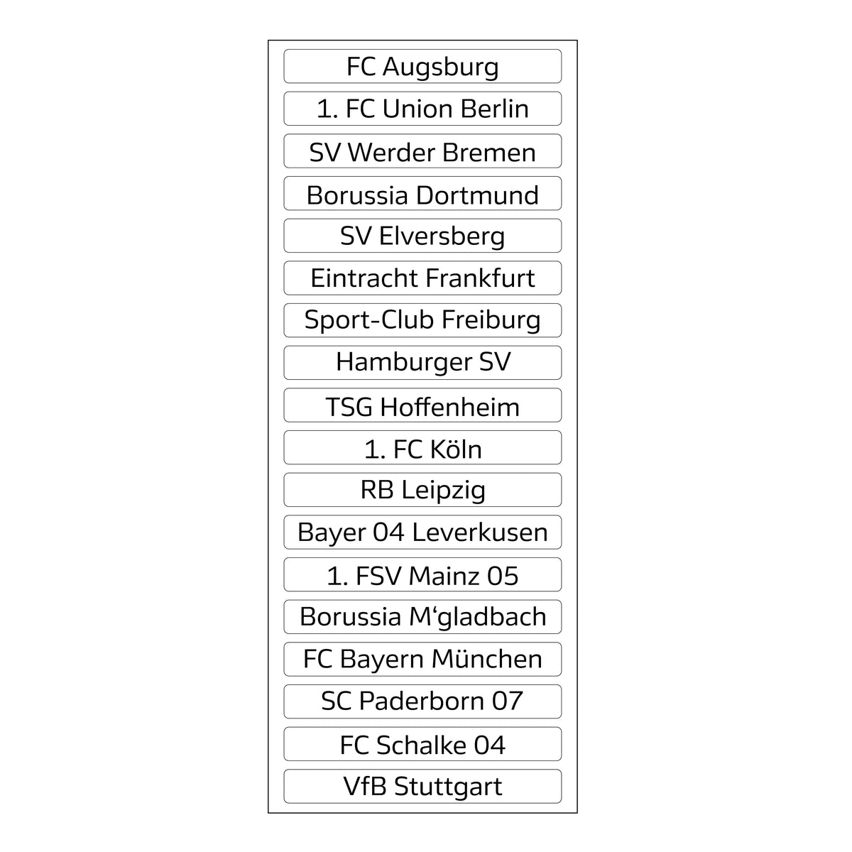 Bundesliga Magnettabelle – Vereinsnamen (Saison 2026/27)