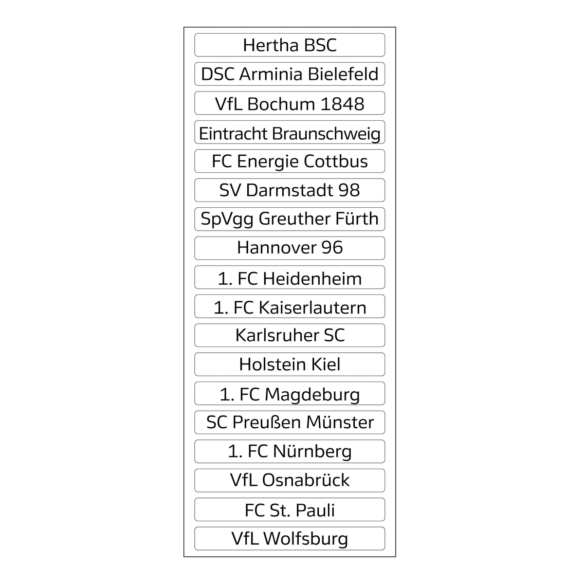 2. Bundesliga Magnettabelle - Vereinsnamen (Saison 2026/27)
