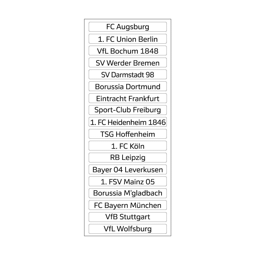Bundesliga Magnettabelle - Vereinsnamen (Saison 2023/24)