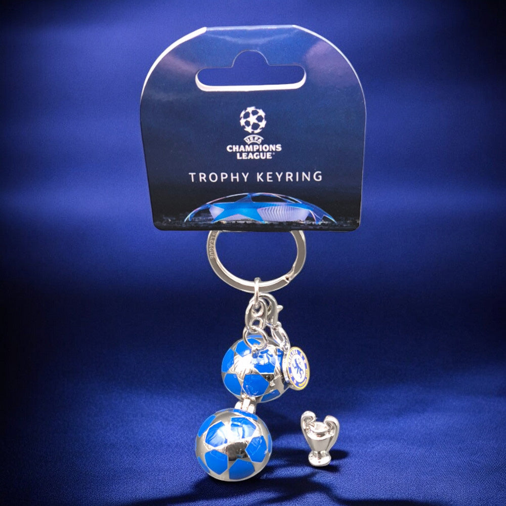 CFC – UEFA Champions League Schlüsselanhänger Starball mit Mini-3D-Pokal