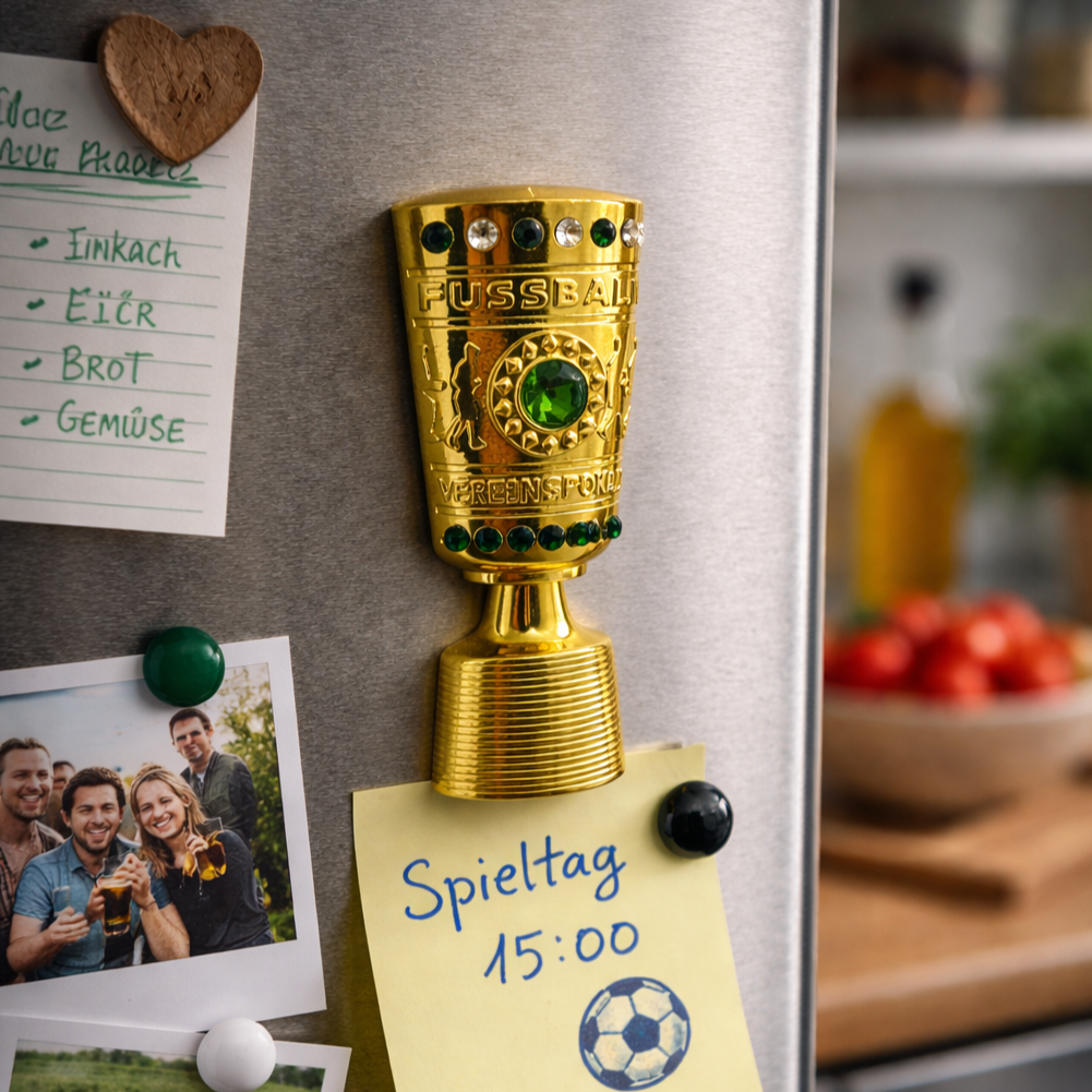DFB-Pokal Trophy Magnet on a Refrigerator - Football Themed Home Decoration