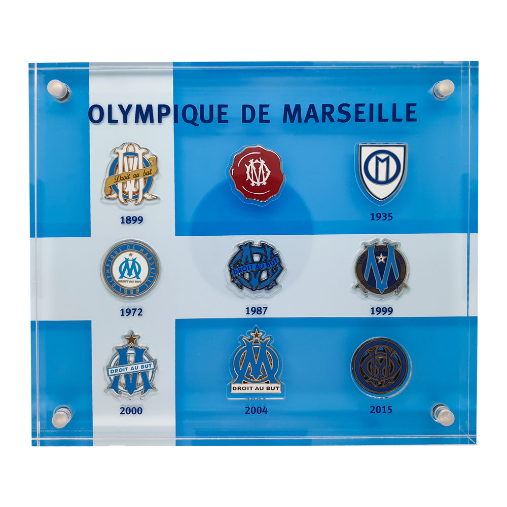 Olympique Marseille – Pin Acrylaufsteller "Historische Logos"