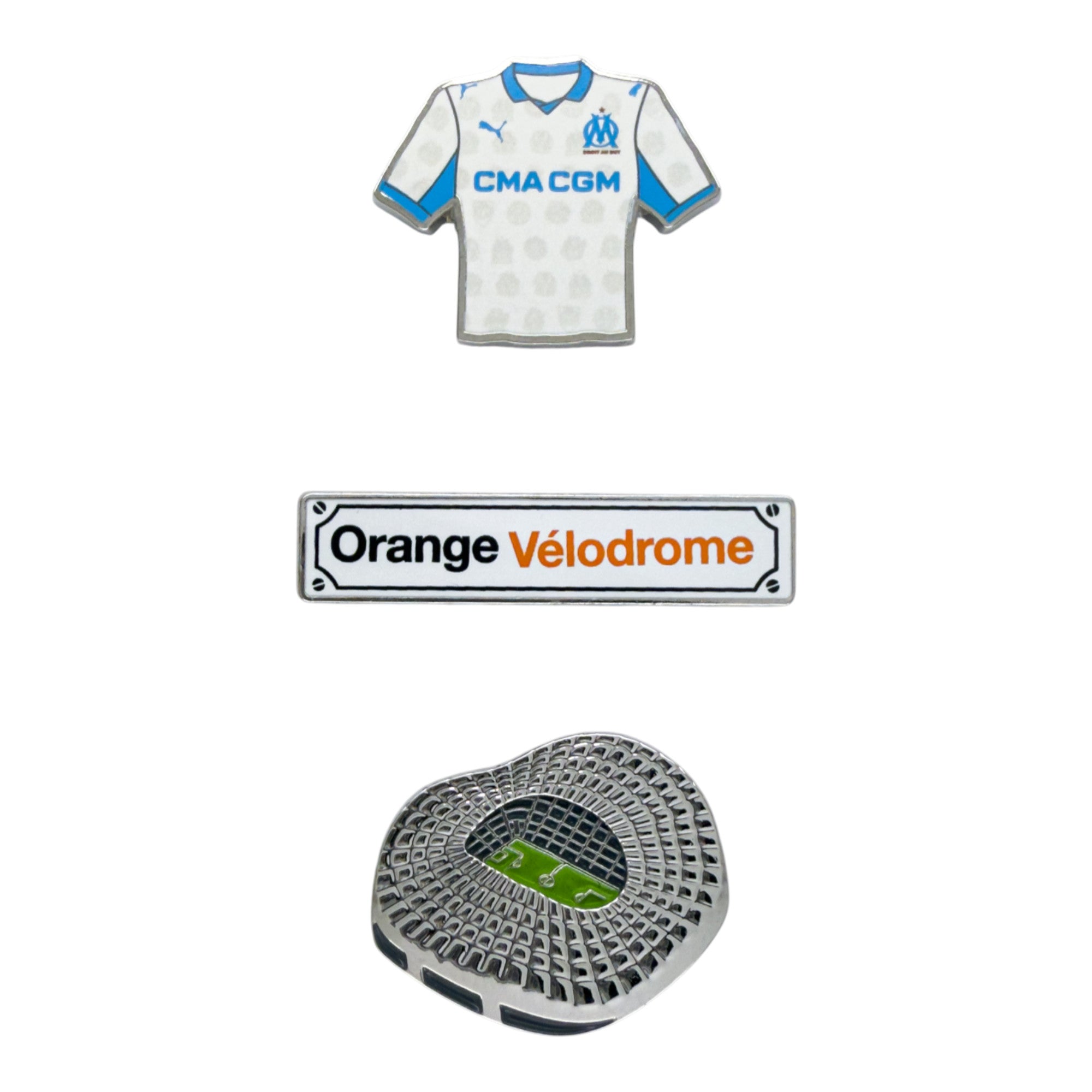 Olympique de Marseille - Pin Badge Jersey / Sign / Stadium (Set of 3)