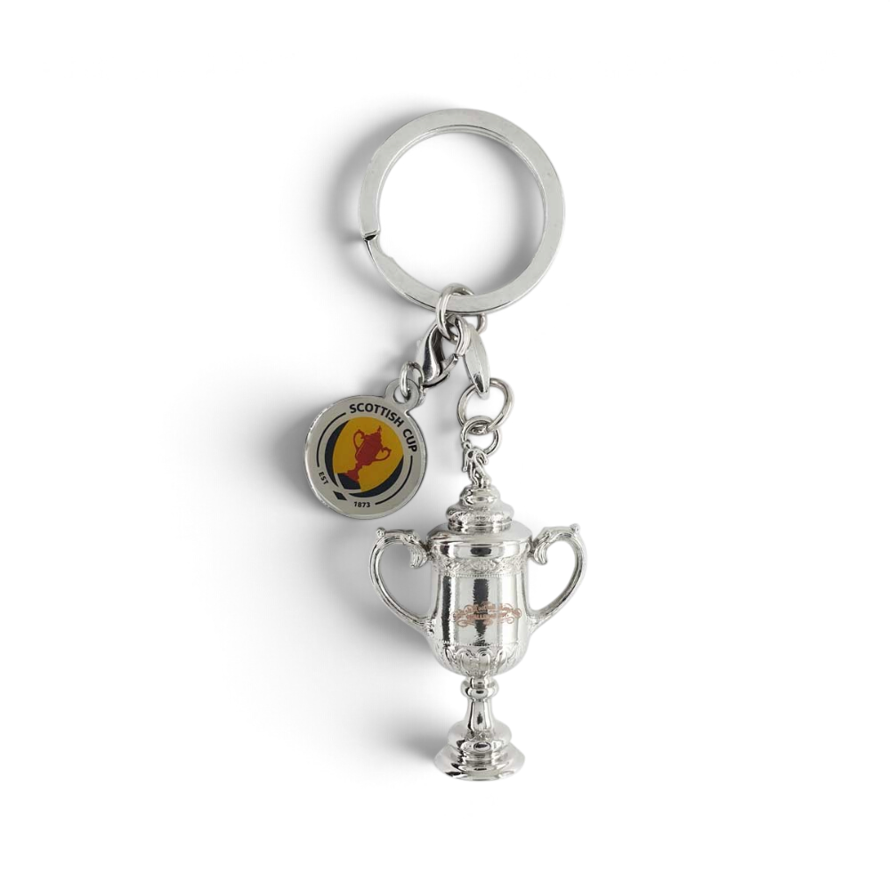 Am Ball Scottish Cup Schlüsselanhänger aus Zamak mit Trophäen-Miniatur und Logo-Anhänger