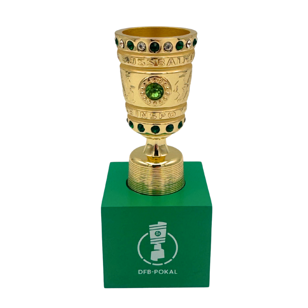 Official 70mm DFB-Pokal Trophy on Green Acryl Pedestal - Desktop Decor