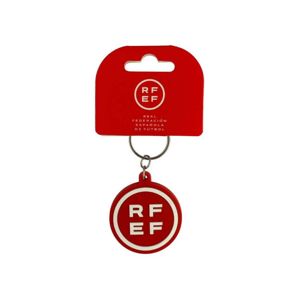 RFEF PVC Schlüsselanhänger mit dem Logo der spanischen Fußballföderation in Rot und Weiß. Offizielles Lizenzprodukt.