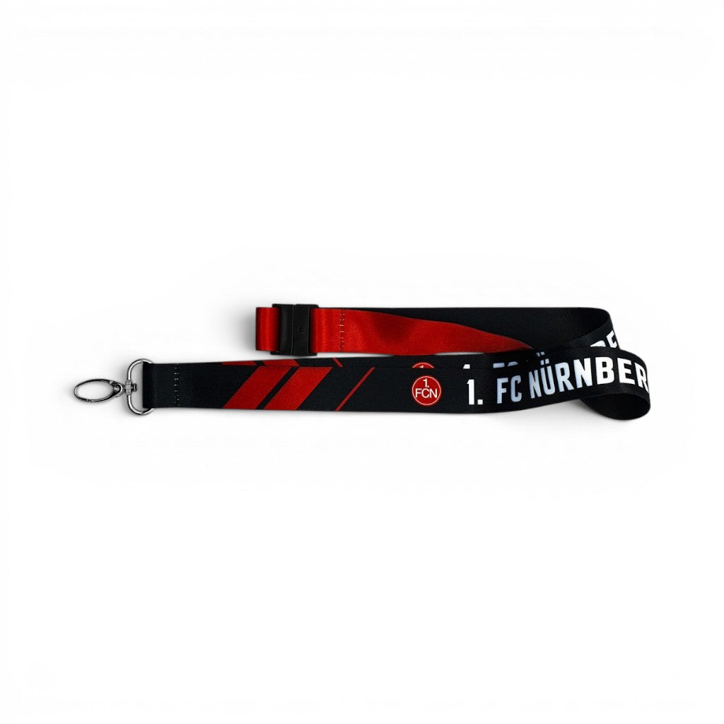Am Ball 1. FC Nürnberg Lanyard aus Nylon in Schwarz und Rot mit Vereinslogo und Metallkarabiner
