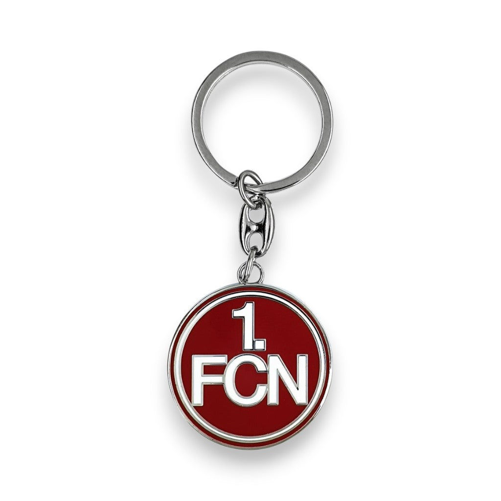 Am Ball 1. FC Nürnberg Schlüsselanhänger mit rundem Logo in Rot und Weiß aus robustem Zamak und Emaille