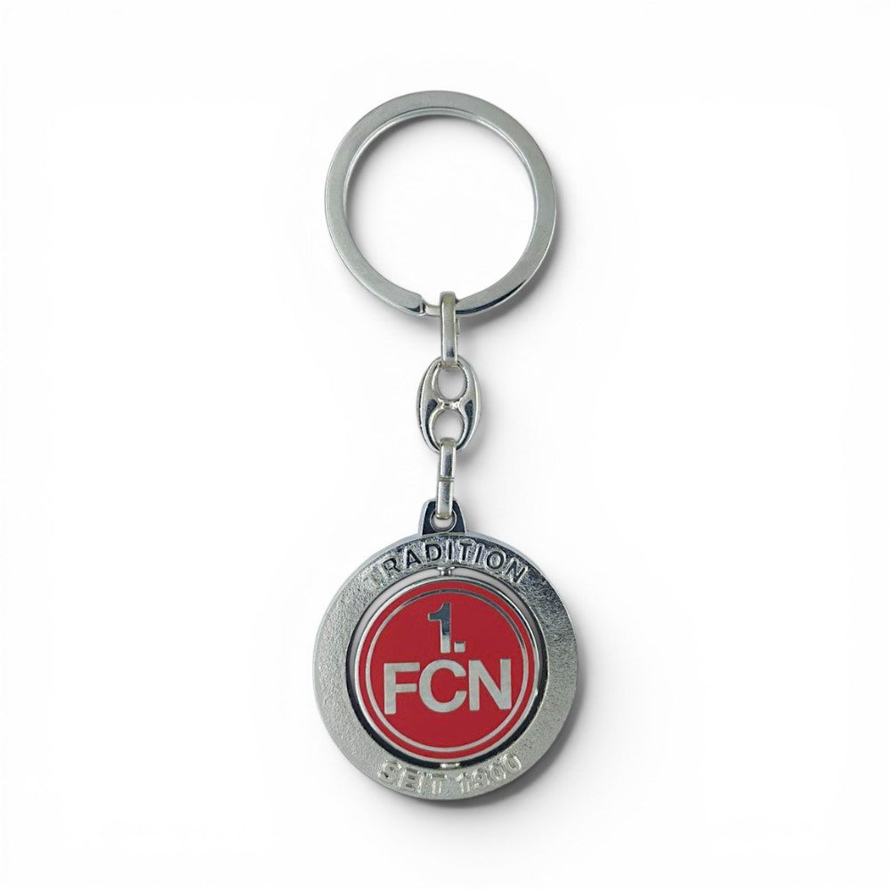 Am Ball 1. FC Nürnberg Schlüsselanhänger aus Zamak mit drehbarem Logo und Inschrift Tradition seit 1900