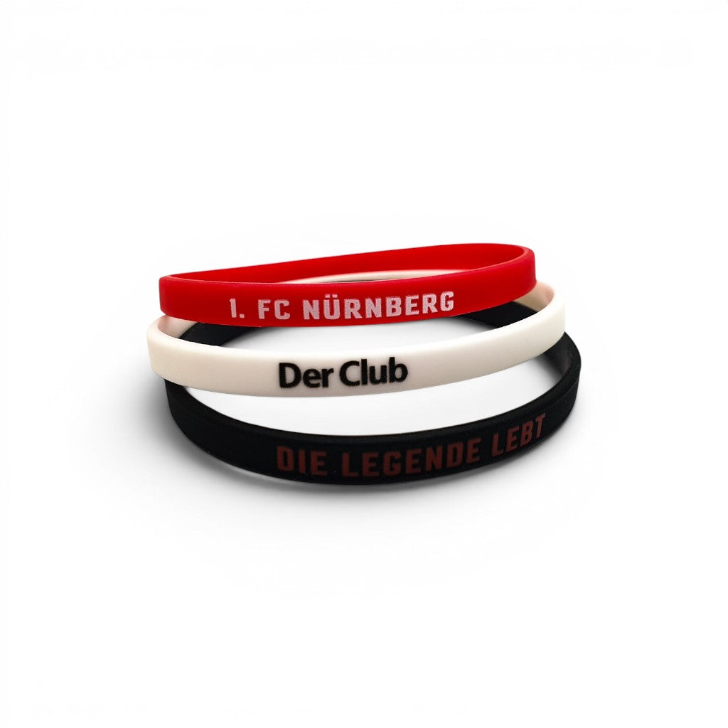 Am Ball 1. FC Nürnberg Silikonarmband-Set in Rot, Weiß und Schwarz mit Vereins-Slogans