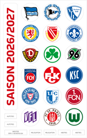 Am Ball 2. Bundesliga Magnet-Set mit 18 Vereinswappen, Saisonbanner 2026/27 und Zusatzmagneten für Fußballfans