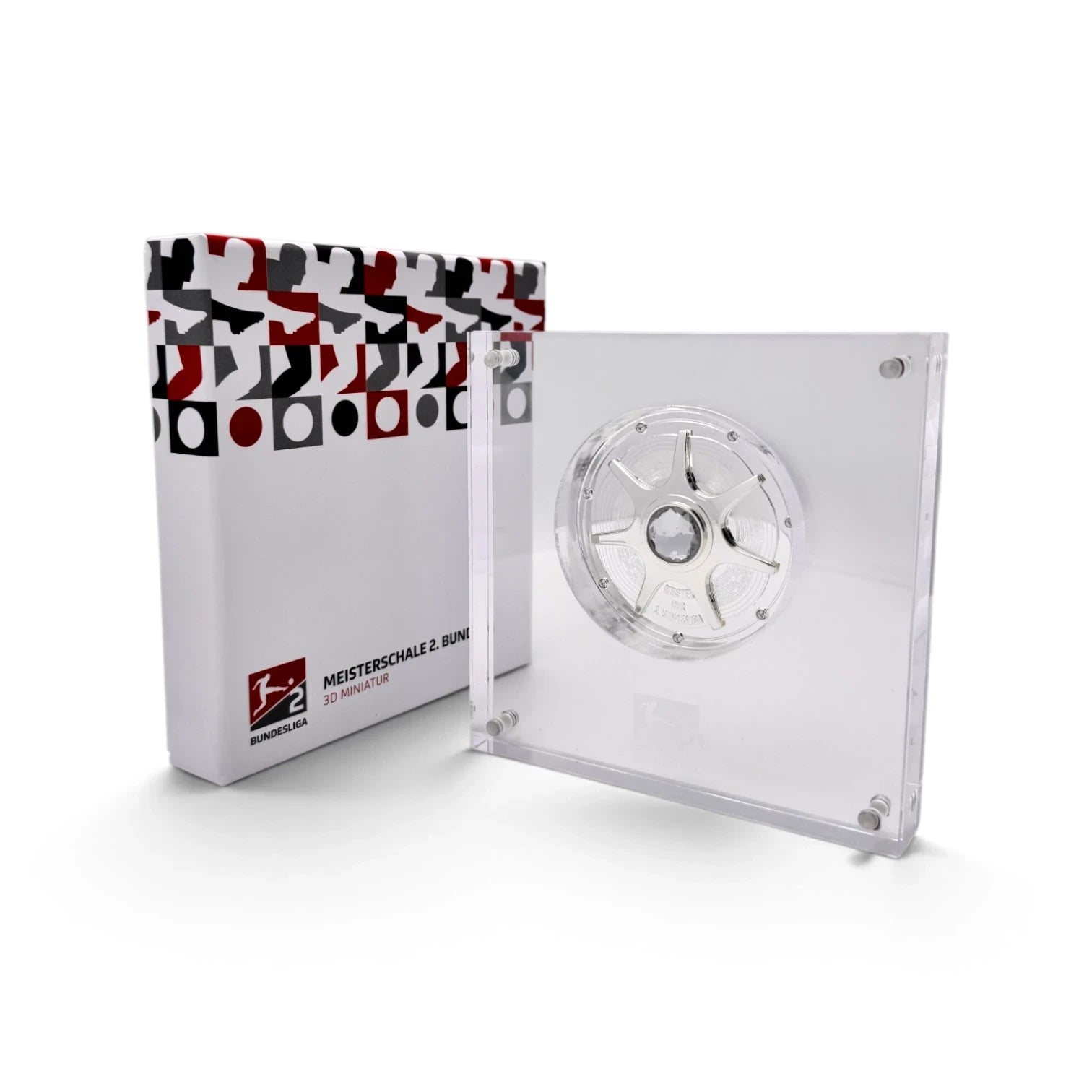Am Ball 2. Bundesliga Meisterschale 70mm Miniatur mit FC Schalke 04 Gravur in klarem Acryl-Display