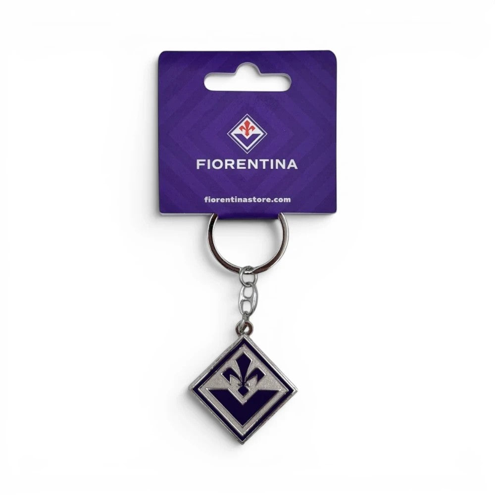 Am Ball ACF Fiorentina Schlüsselanhänger aus Metall mit rautenförmigem Vereinslogo in Violett und Silber