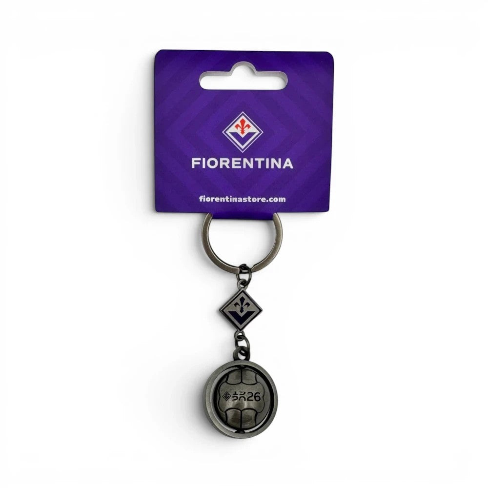 Am Ball ACF Fiorentina 100th Anniversary Schlüsselanhänger mit drehbarem Fußball-Element in dunklem Metall-Design