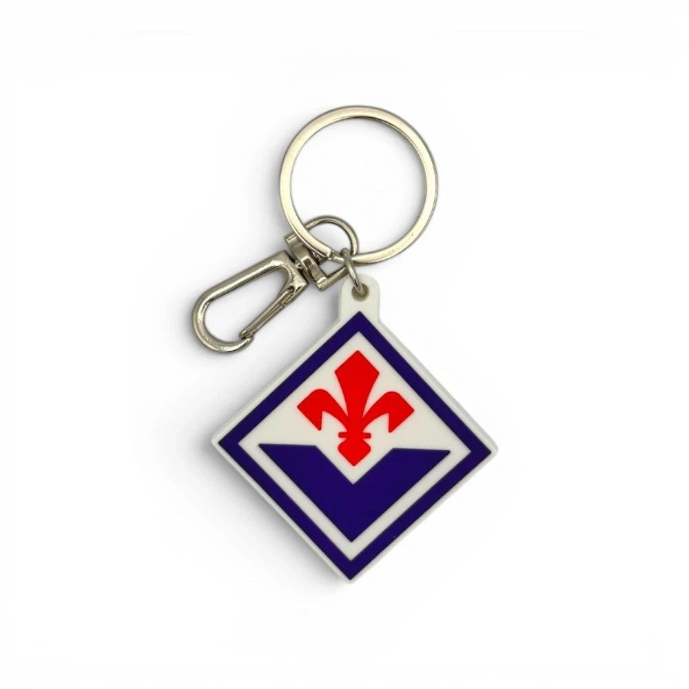 Am Ball ACF Fiorentina Schlüsselanhänger aus PVC mit dem offiziellen Vereinslogo in Rautenform