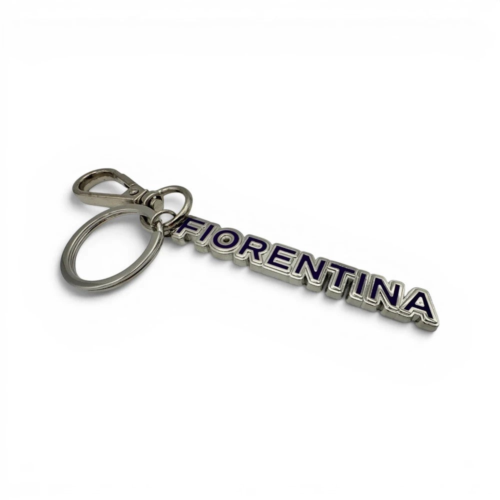Am Ball ACF Fiorentina Schlüsselanhänger aus silberfarbenem Metall mit blauem Schriftzug