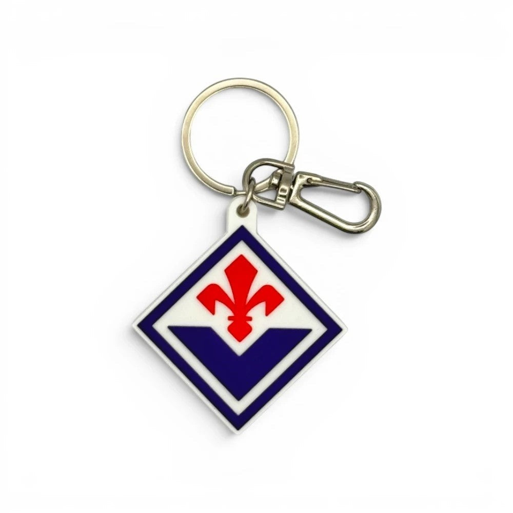 Am Ball ACF Fiorentina Schlüsselanhänger aus PVC mit dem offiziellen Vereinslogo in Rautenform