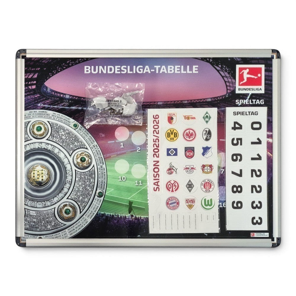 Bundesliga Magnet Ranking Board (Saison 2025/26) mit Vereinslogos und Spieltagsmarkern, Kunststoff