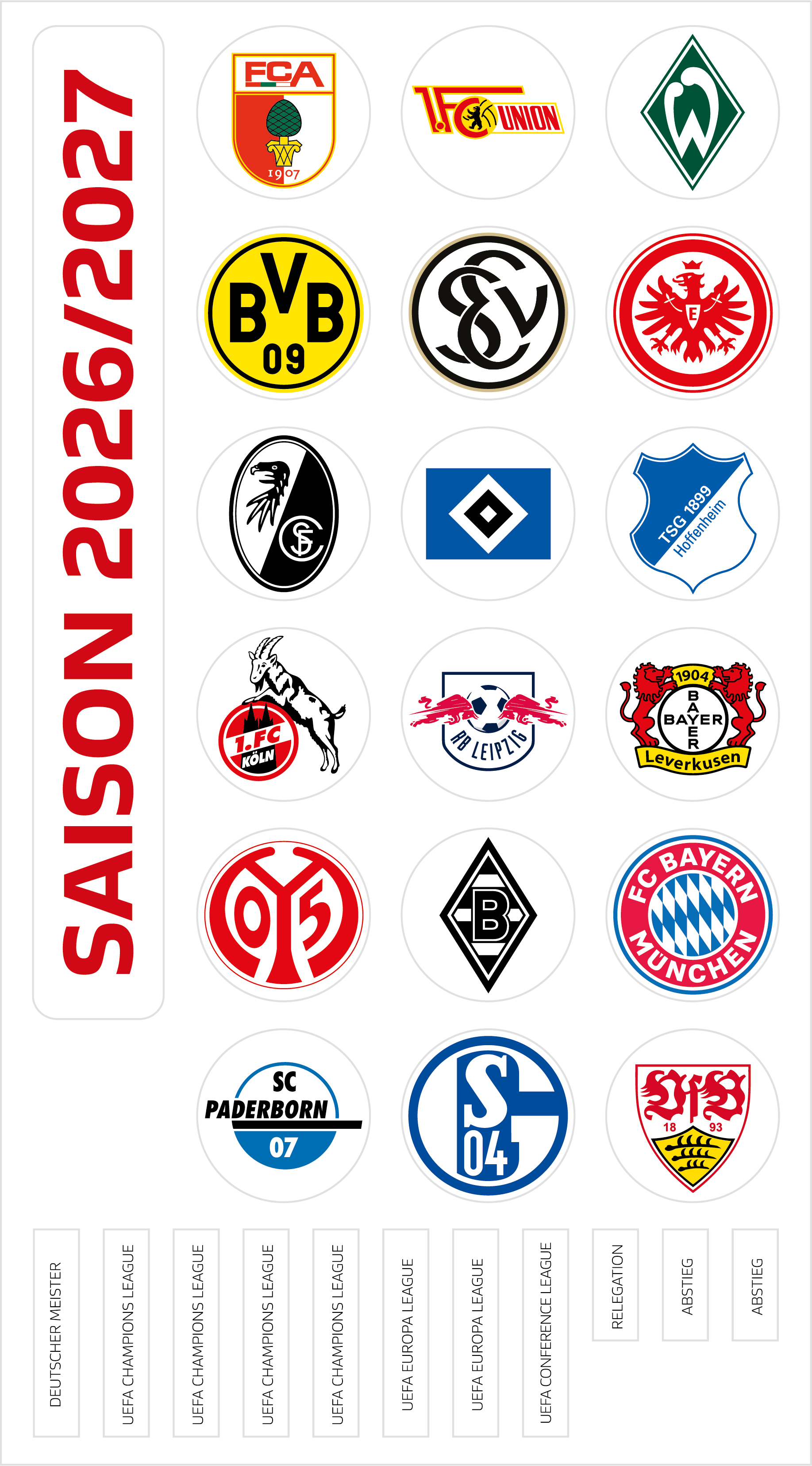 Am Ball Bundesliga Magnet Ranking Board mit 18 Vereinswappen und Zusatzmagneten für die Saison 2026/27