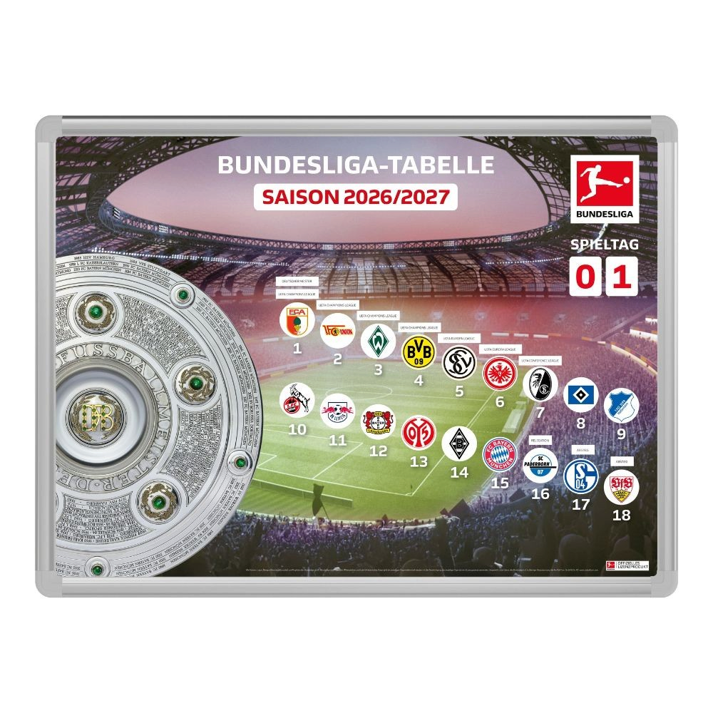 Am Ball Bundesliga Magnet Ranking Board 2026/27 mit Vereinswappen und Spieltagsanzeige auf einem Spielfeld-Design