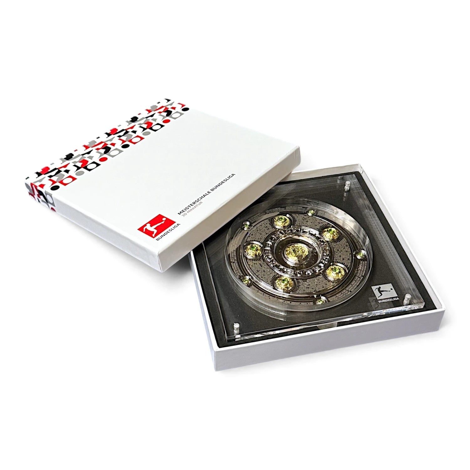 Am Ball Bundesliga Meisterschale 150 mm Replika in Acrylplatte mit Geschenkbox für Fußballfans