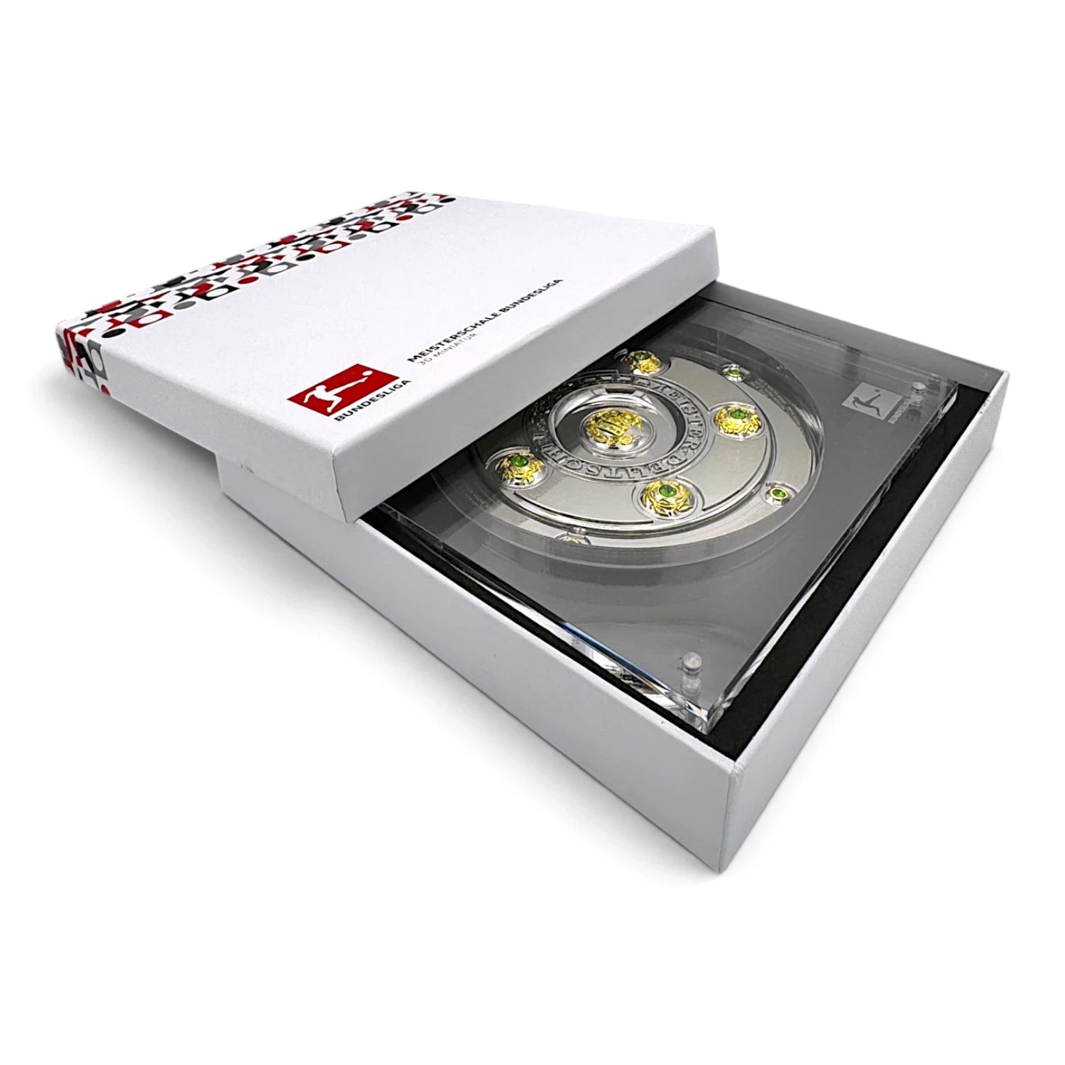 Am Ball Bundesliga Meisterschale 150 mm Miniatur in Acrylglas-Displaybox mit weißer Geschenkverpackung