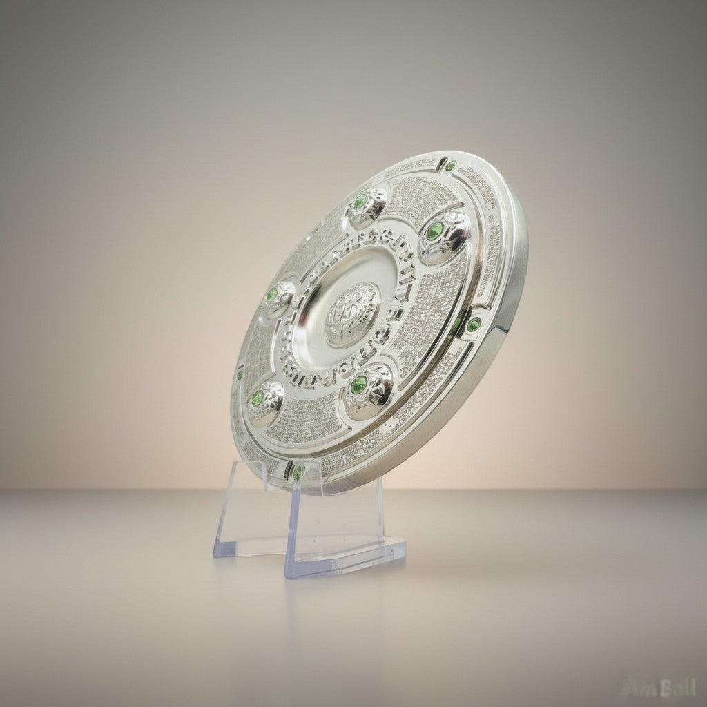 Am Ball Bundesliga Meisterschale Pokal-Replika 70mm aus Zamak, silberfarben mit grünen Steinen, 2025/2026 Saison
