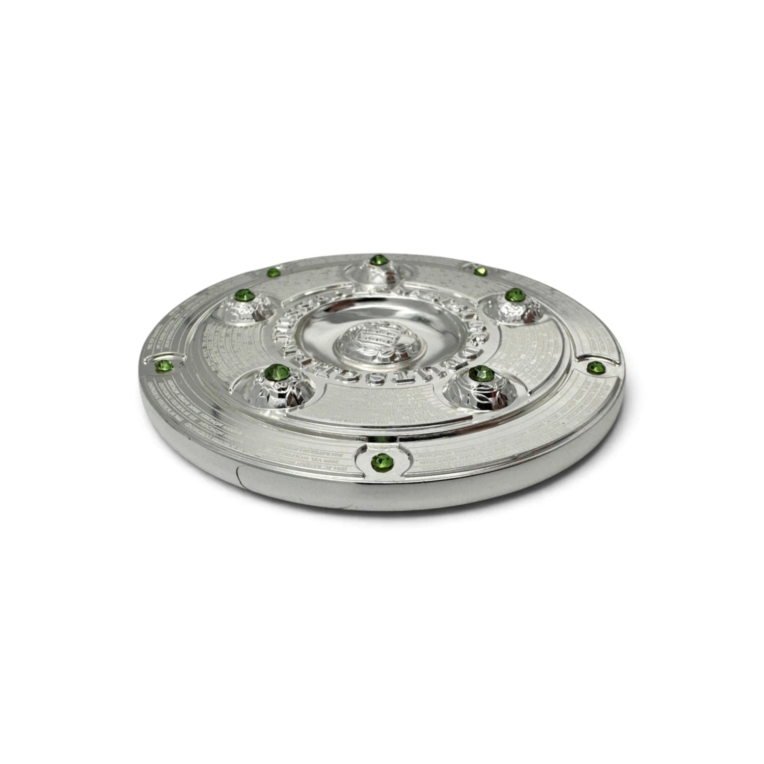 Am Ball 70mm Meisterschale Replik der Bundesliga Meisterschale mit grünen Schmucksteinen und Gravur