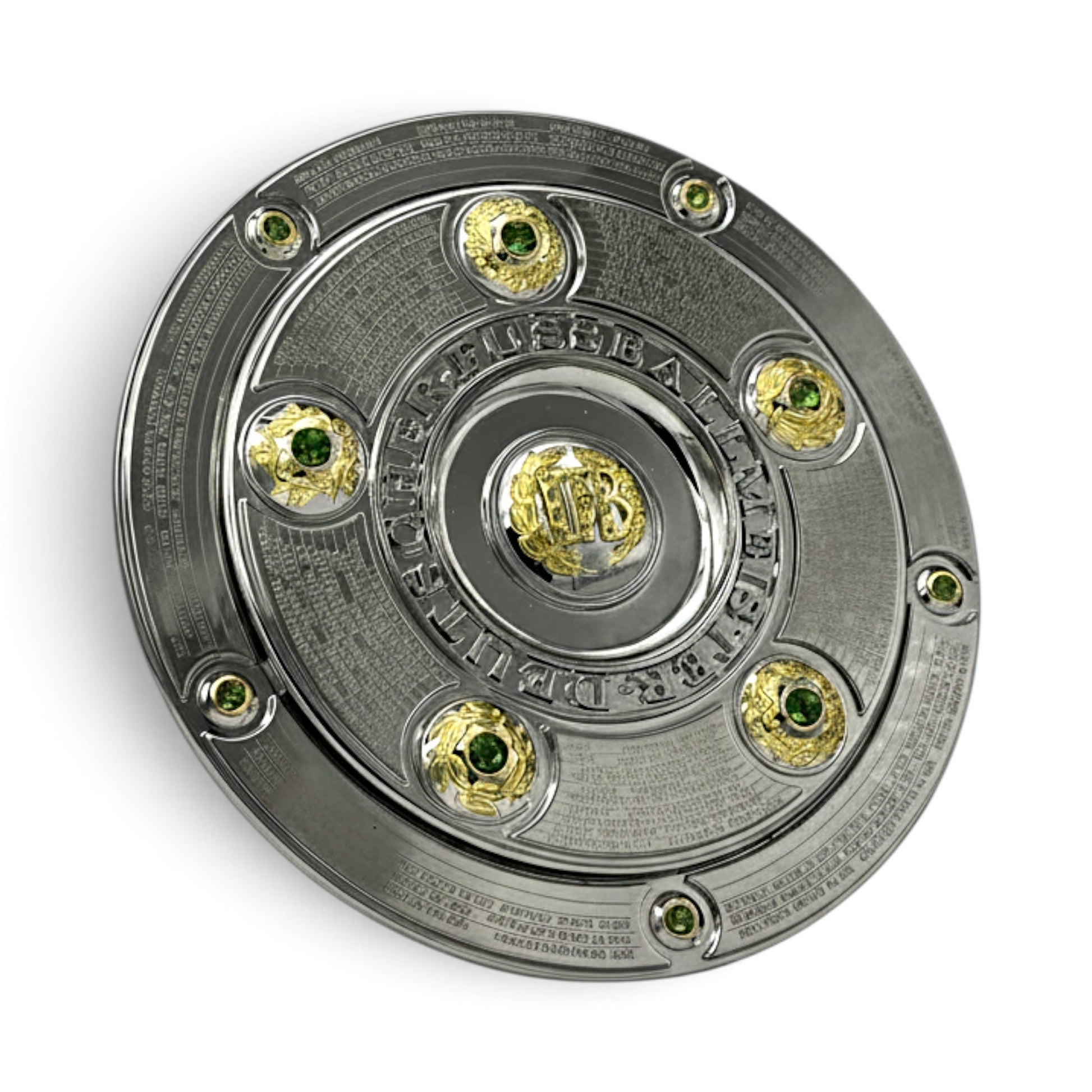 Am Ball 150mm Bundesliga Meisterschale Replik mit detaillierten Gravuren und grünen Schmucksteinen