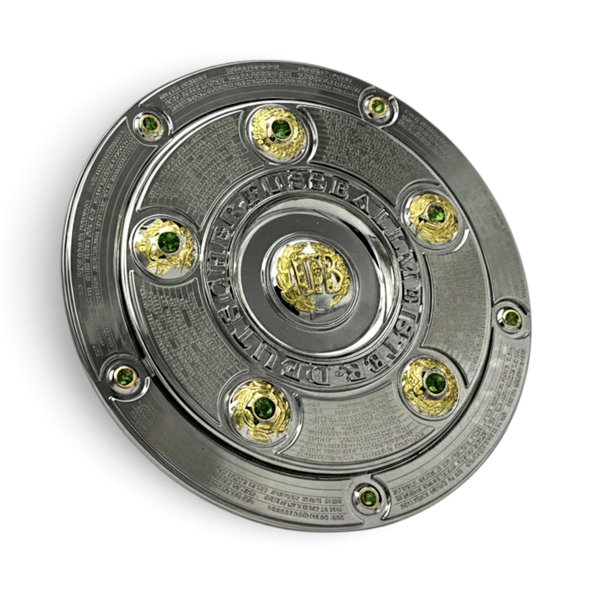 Am Ball 150mm Bundesliga Meisterschale Replik mit detaillierten Gravuren und grünen Schmucksteinen