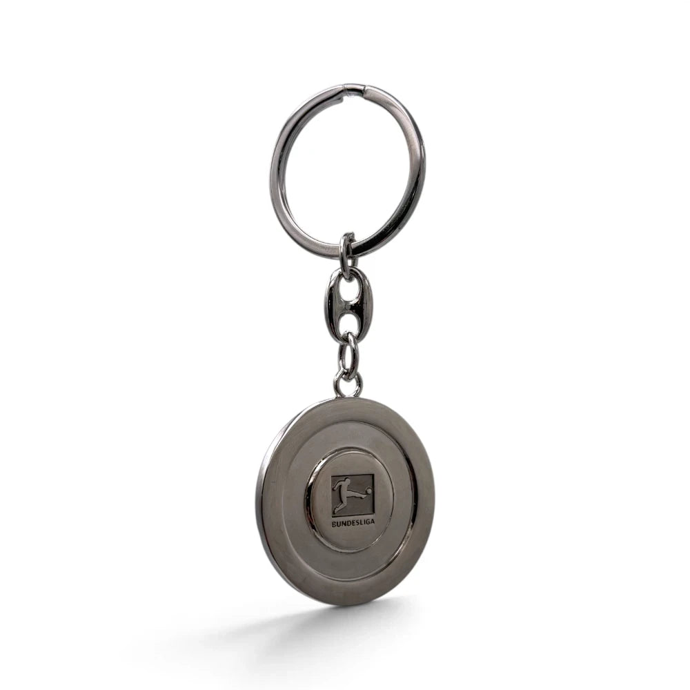Am Ball Bundesliga Meisterschale Schlüsselanhänger aus vernickeltem Metall mit eingraviertem Logo auf der Rückseite