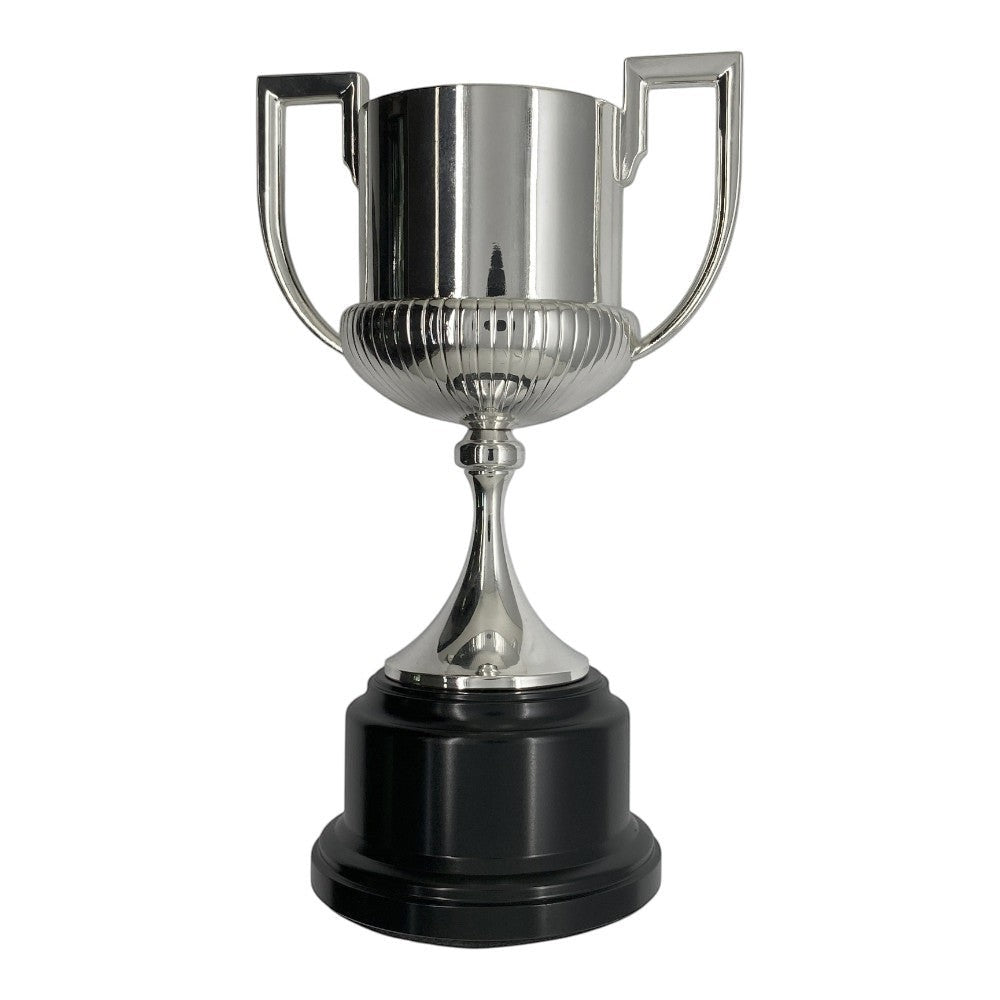 Am Ball Copa del Rey Pokal-Replik aus Zamak und Holz, 150 mm, silberfarben, mit schwarzem Sockel.