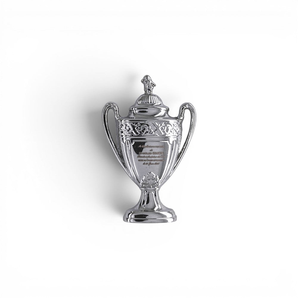 Am Ball Coupe de France Anstecknadel aus silberfarbenem Zamak mit detaillierter Trophäen-Gravur