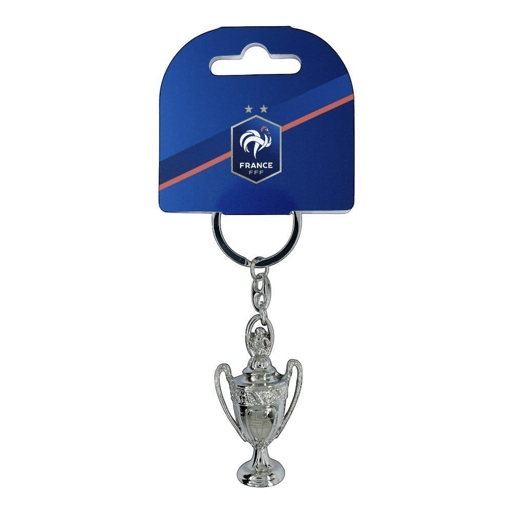 Am Ball Coupe de France Pokal-Schlüsselanhänger aus Zamak, 50 mm große 3D-Miniatur auf offizieller FFF-Karte