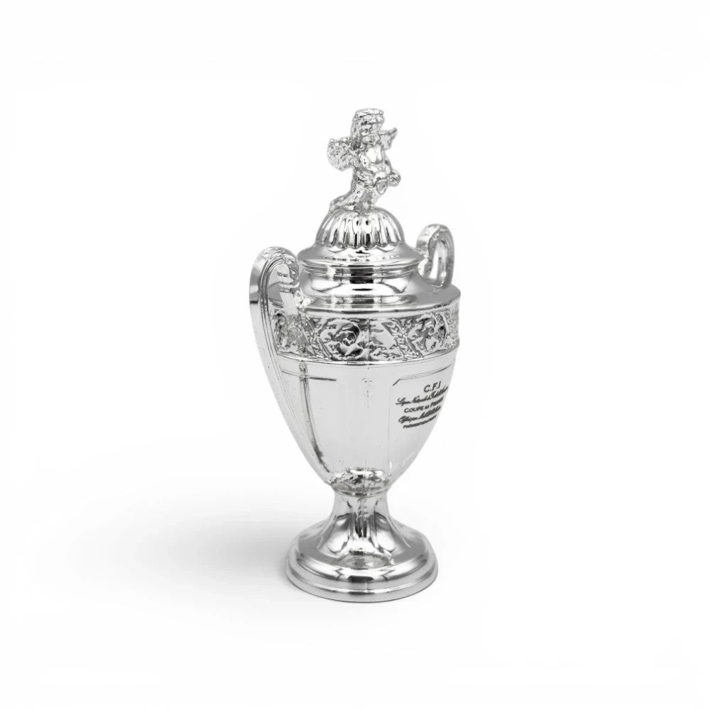 Coupe de France Trophäen-Nachbildung aus silberfarbenem Zamak, 100 mm hoch, detailliertes Fußball-Sammlerstück
