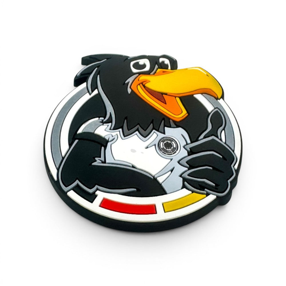 Am Ball DFB Magnet Paule Maskottchen aus PVC mit Daumen hoch im deutschen Nationalmannschafts-Emblem