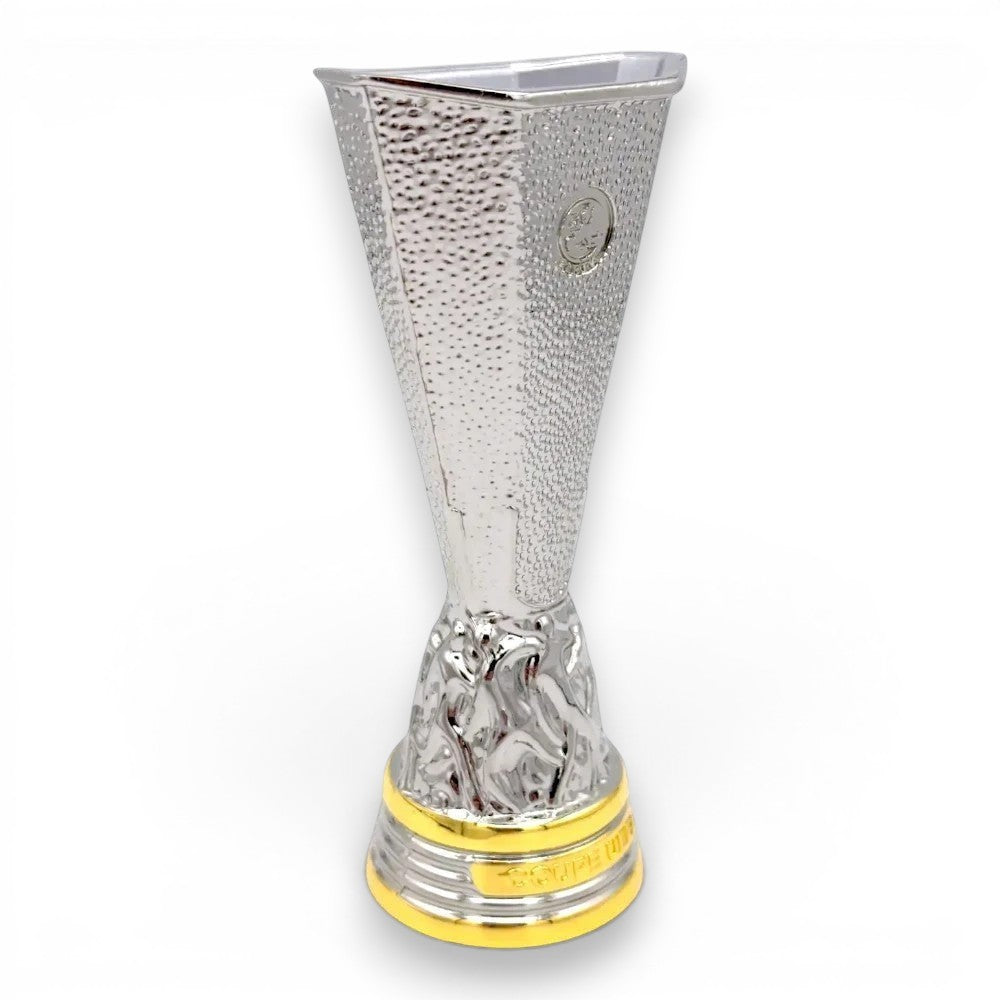 Am Ball UEFA Europa League Pokal-Replik aus Zamak, 150 mm, silberfarben mit goldenen Akzenten, detailliertes Design.