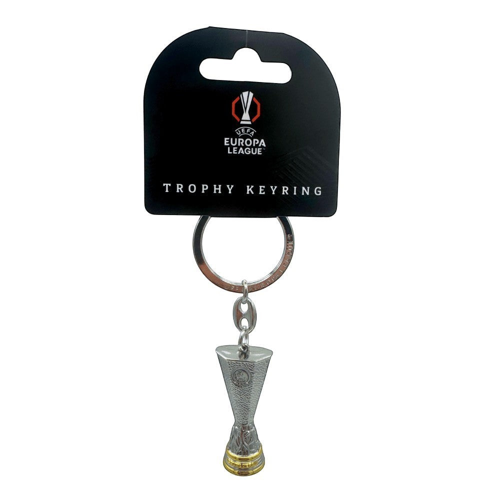 Am Ball UEFA Europa League Trophäen-Schlüsselanhänger aus silberfarbenem Zamak mit offizieller Header-Karte