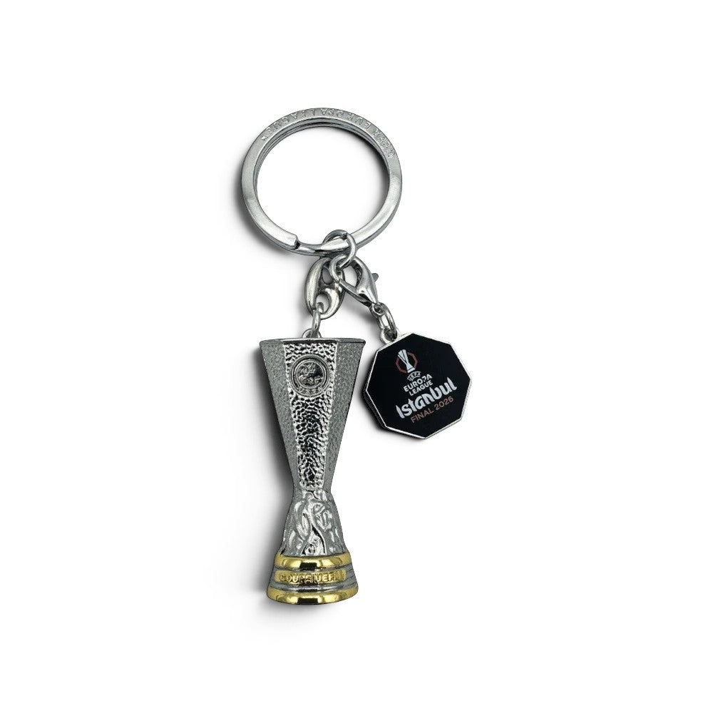 Am Ball UEFA Europa League Pokal Schlüsselanhänger mit Istanbul Final 2026 Anhänger, Zamak, silberfarben und goldfarben