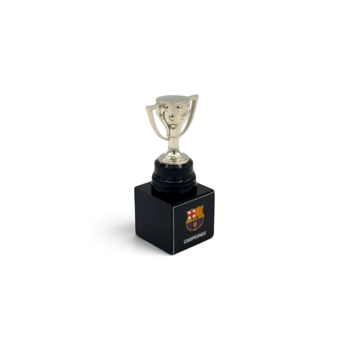 Am Ball La Liga Trophäen-Nachbildung Barcelona Campeones Edition auf schwarzem Acrylsockel, 45 mm