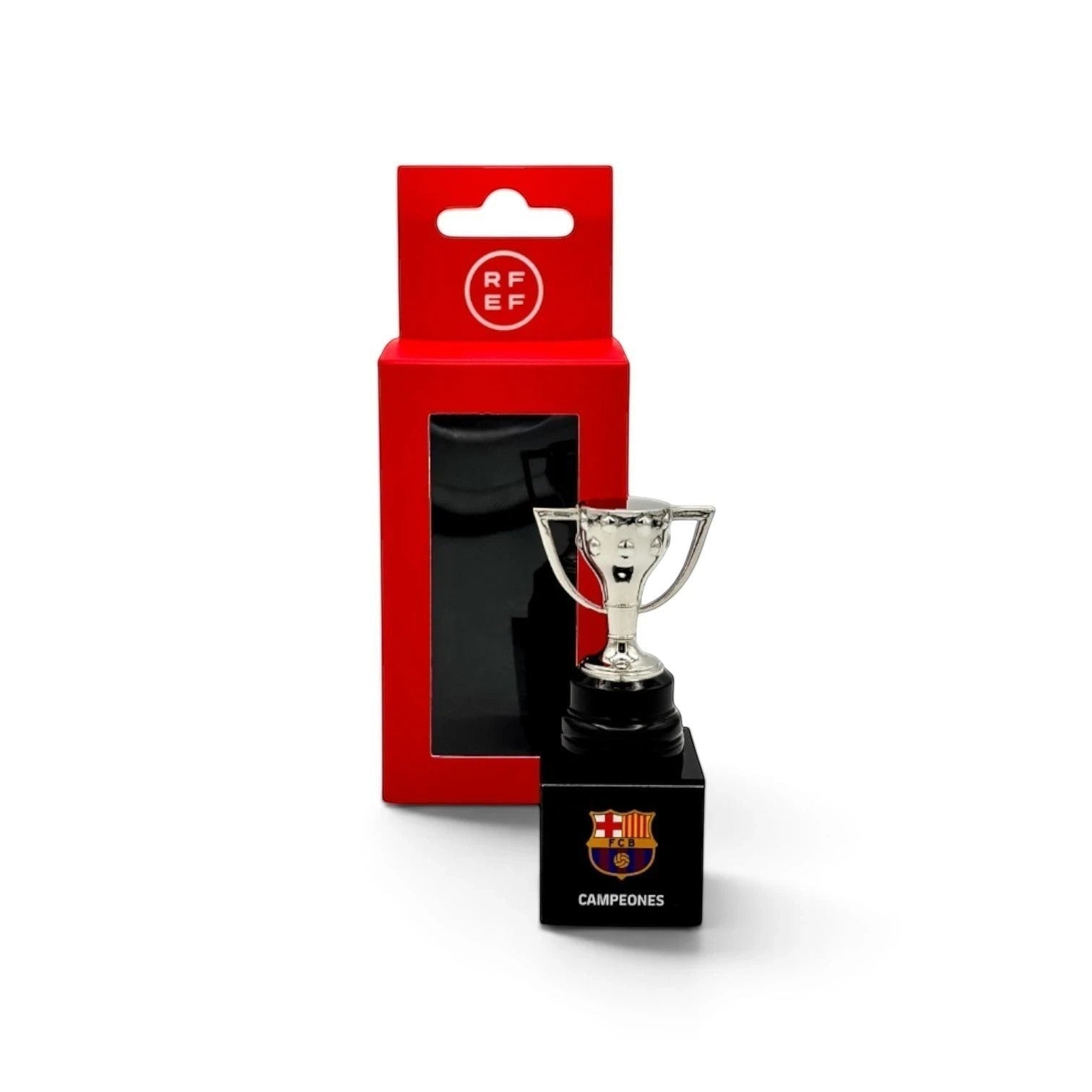 Am Ball La Liga Trophäen-Replik 45mm für FC Barcelona Fans auf schwarzem Acrylsockel mit roter Geschenkverpackung