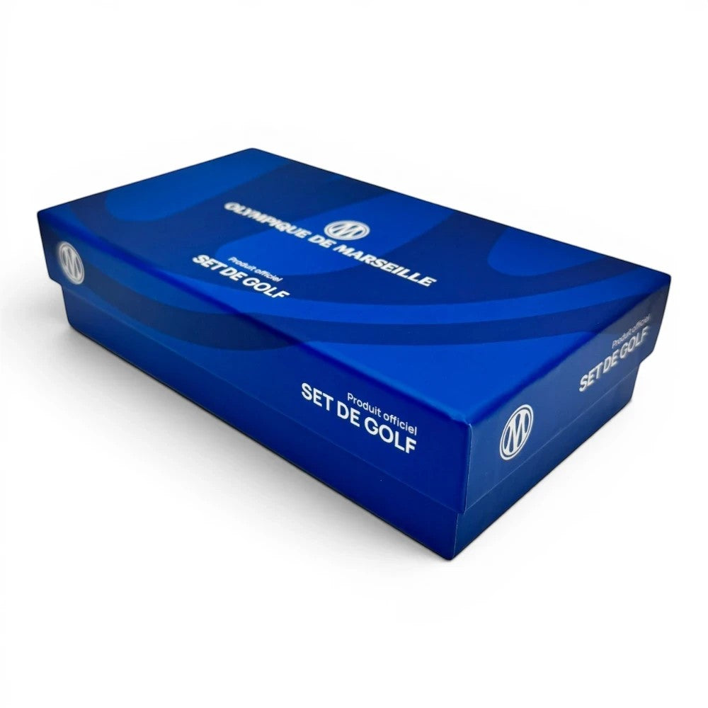 Am Ball Olympique de Marseille Golfset in einer blauen Geschenkbox mit Vereinslogo