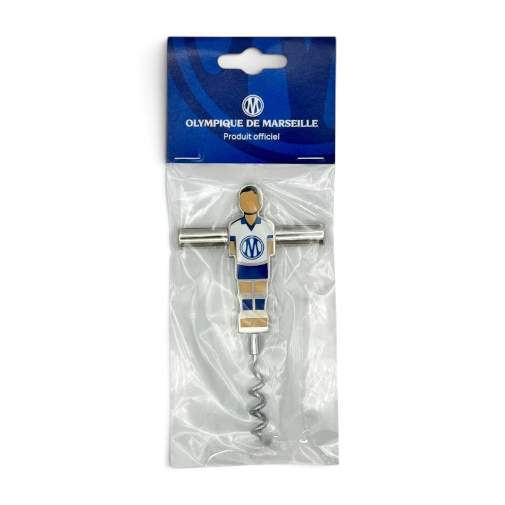 Am Ball Olympique de Marseille Korkenzieher im Design einer Fußballspieler-Figur mit offiziellem Vereinslogo