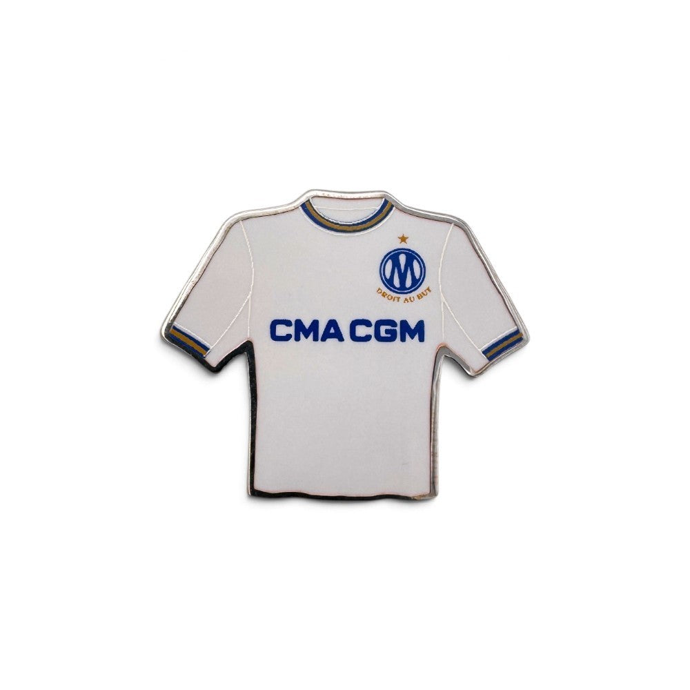 Am Ball Olympique de Marseille 2026/27 Heimtrikot Emaille-Pin in Weiß mit blau-goldenen Details und Vereinswappen